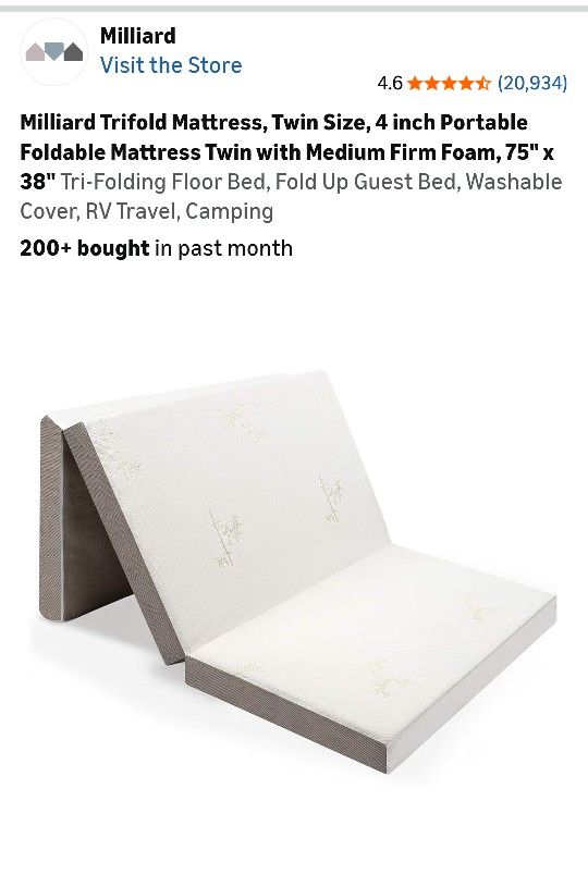 Milliard Twin Trifold Mattress NIB