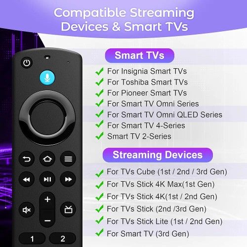 Replacement Remote Control for Smart TV 3rd Gen, TV Stick(2nd Gen/3rd Gen/4K/4K Max/Lite), TV Cube, for All Insignia/Pioneer Smart TVs