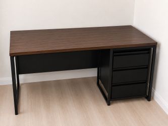 Modern Wood and Metal Desk with 3 Drawers