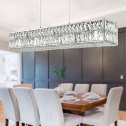 Crystal Chandeliers with Stainless Steel in Chrome, Large Rectangular Pendant Light for Kitchen 
