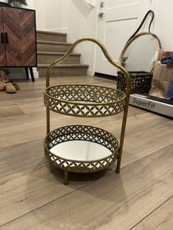 Two tier gold mirror pastry jewelry tray stand