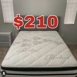 BRAND NEW “LUXURY EURO PILLOW TOP BAMBOO” MATTRESSES 💯 COLCHONES NUEVOS PILLOW TOP 💯  💥12 inches thick 💥   Queen $210❌ $270 With Box Spring 💥  FU