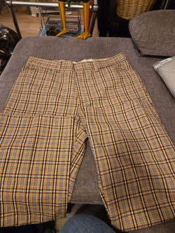 Plaid Flat Front Trousers