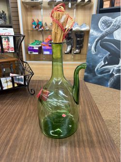 Vintage Italian Demijohn Green Glass Wine Decanter with Plugs and Ice Chamber