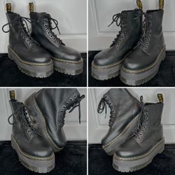 Dr. Martens, 1460 Max Platform Boots, Black, Pisa Leather, Women’s Size 7. 