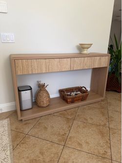 59” OAK ENTRYWAY TABLE WITH DRAWERS.  Fully assembled