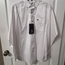 brand new mens long sleeve white collar ariat dress shirt, size small