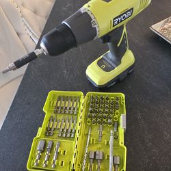 Ryobi Lithium 18V drill with battery, bit and case combo