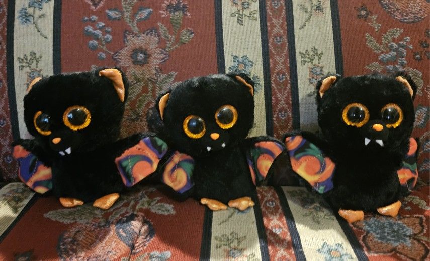 HOLLOWEEN TY BEANIE BOOS LOT OF 3 "SACREM" THE BAT PLUSH TOYS APROX 6" PRE-OWNED
