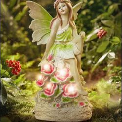 Brandnew Fairy Garden Decor Outdoor Statues - 12 Inches Solar Outdoor Decor, Garden Fairy Figurine for Outside, Yard Decorations Outdoor with 5 LEDs, 