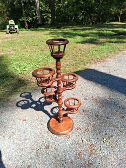 Vintage 42in tall 5-Tier Turned Wood Spindle Plant Stand / Flower Pot Holder