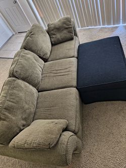 Olive Green Fabric Sofa and  Ottoman