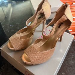 Gold open toe high heels