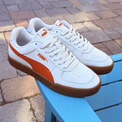 Mens PUMA Retro Lifestyle Athletic Low Top Sneakers White Orange 395193-10 Sz 10