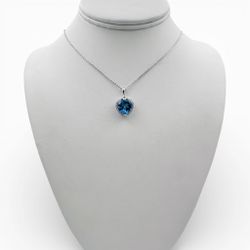14k White Gold Heart Pendant with Blue Topaz and 16" Necklace.