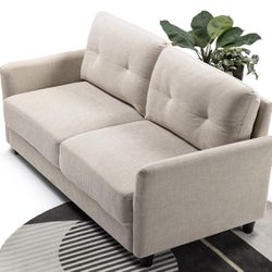 LIVING SPACE  Sofa Couch / Tufted Cushions / Easy, Tool-Free Assembly, Beige