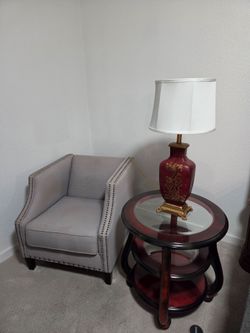 Lamp, table, and sofa chair