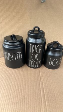 New! Rae Dunn black Halloween canister set