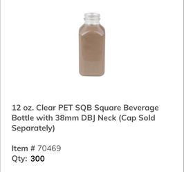 12 oz. Clear PET SQB Square Beverage Bottle with 38mm DBJ Neck and Cap - 290 available