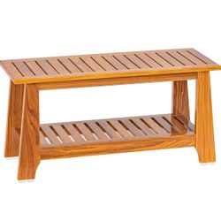 24” Teak Shower Bench w/ Shelf, Wood Seat for Inside Shower/Sauna
