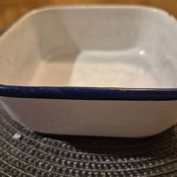 Small vintage white enamel wear container
