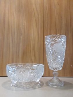 Vintage Crystal Rose Petals Bowl & Vase