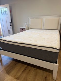 Queen White Bed Set – Complete Set | Cama Queen Blanca – Juego Completo