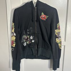 Y2K Vtg Disney Mickey Mouse Ed Hardy Rose Tattoo Hoodie Faded Women’s Large