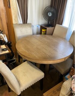 Dining table ( with leaf) and Four High-back chairs