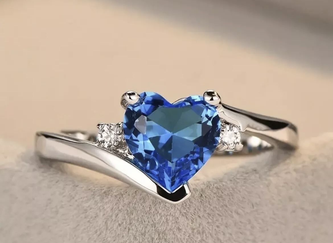 Lab Created Cubic Zirconia Blue Diamond Wedding Ring Size 6, 7, 8, Or 9 Available 