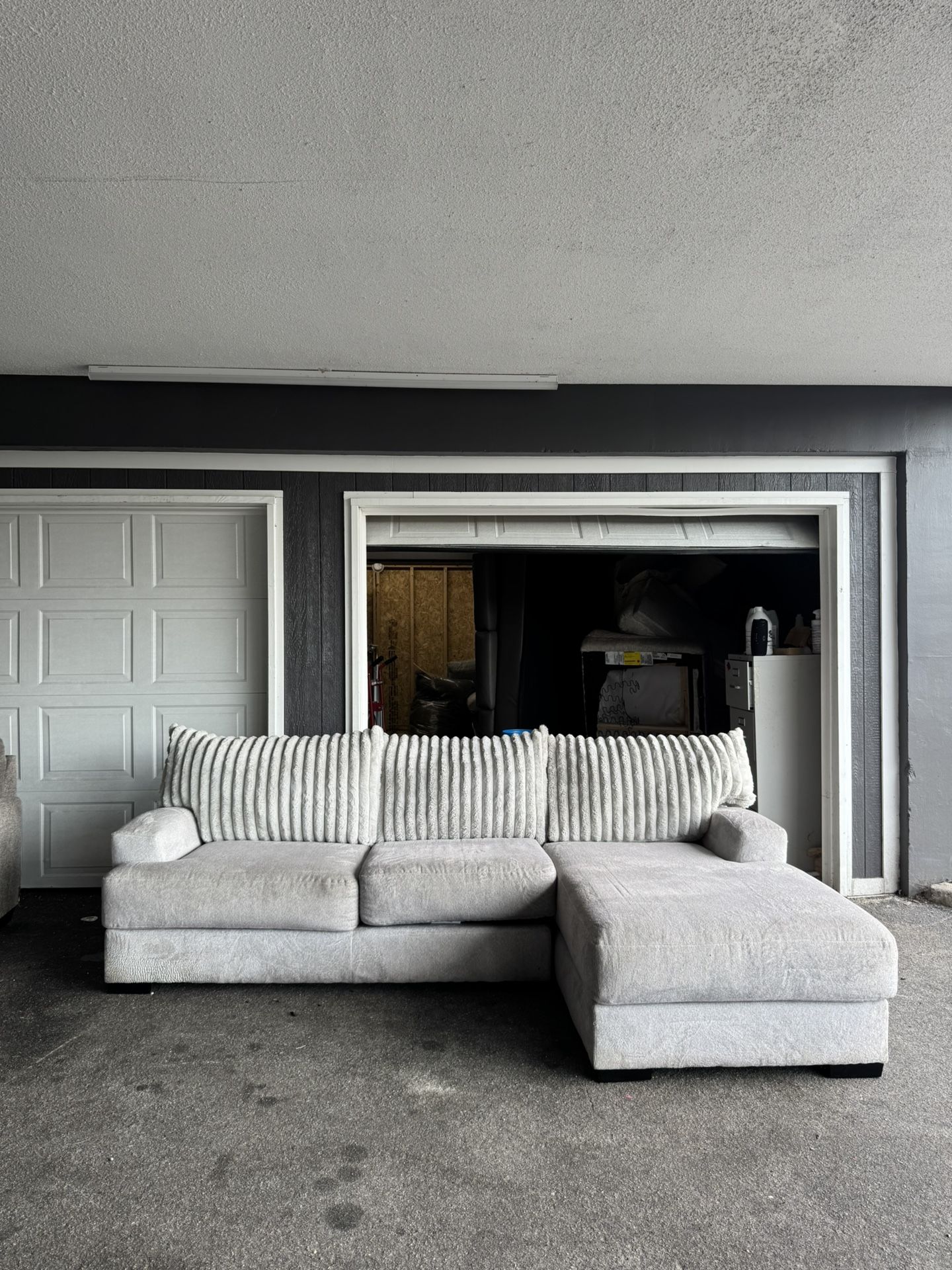 Super Fluffy Gray/White Sectional Couch Sofa