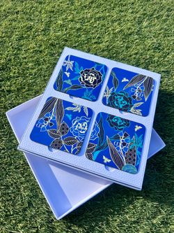 DIOR Maison Blue Floral Coaster Set of 4 w/ Presentation Box
