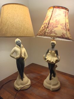 Pair Of Vtg Vintage Chalkware Dancers Lamps MCM