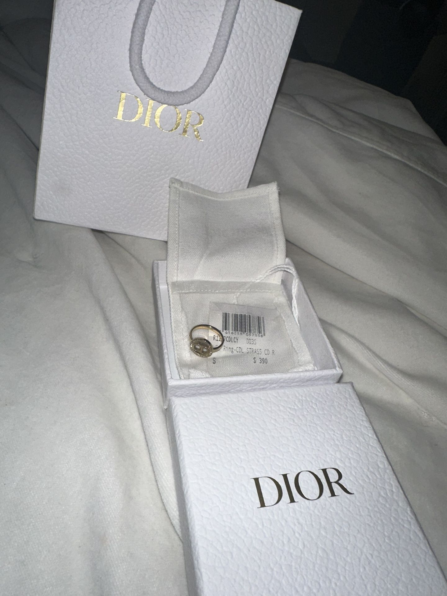 Dior CD Gold Ring with Crystals – Size Small (Retails $390)