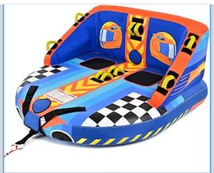 XGEAR Towable Tube for Boating, 1-2 Rider Inflatable Boat Tube 340 lbs Capacity, Dual Tow Points, Heavy-Duty Nylon Cover, 0.6mm PVC Bladder, EVA Foam