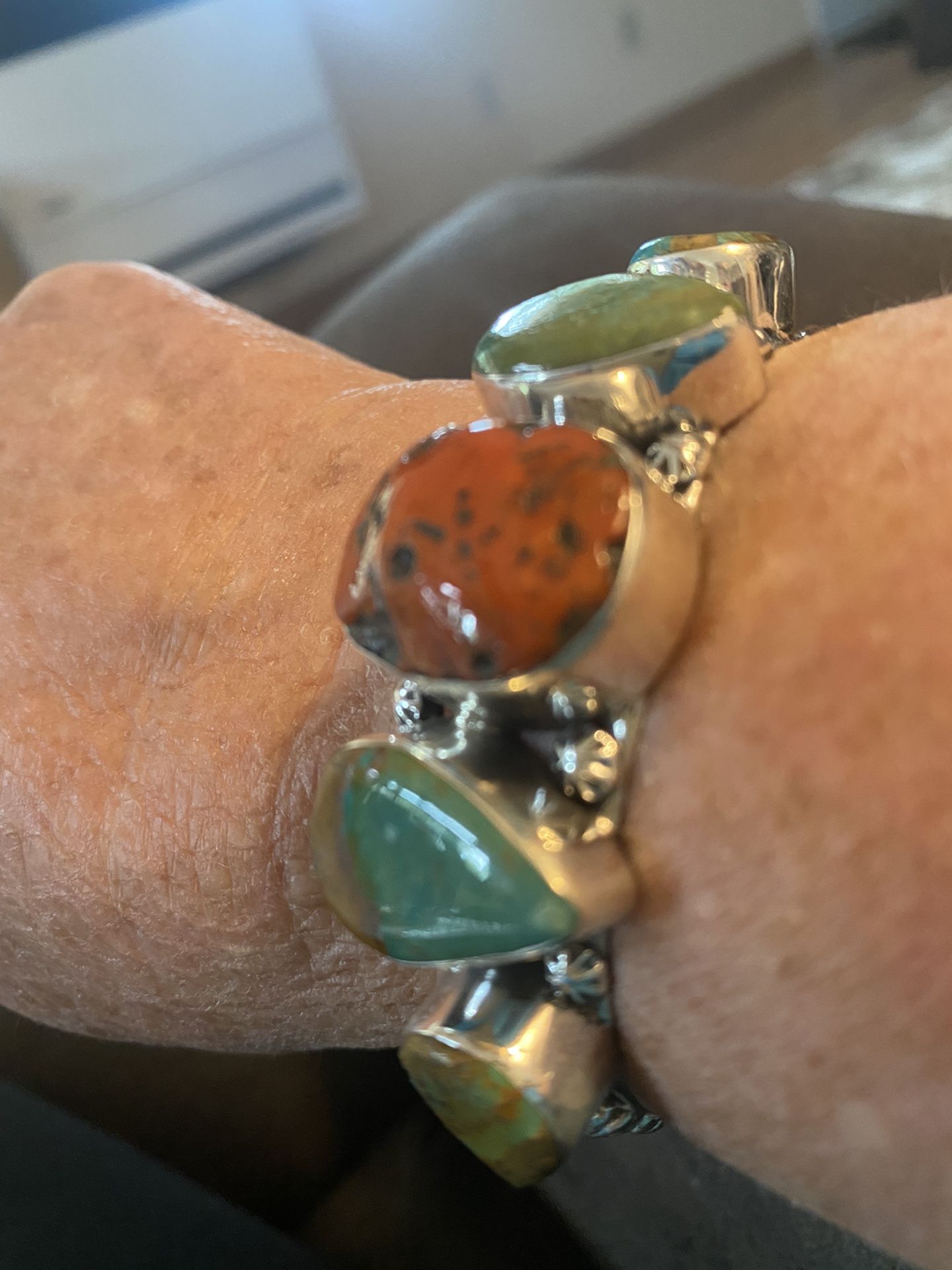 41gm Sterling Turquoise And Coral Cuff