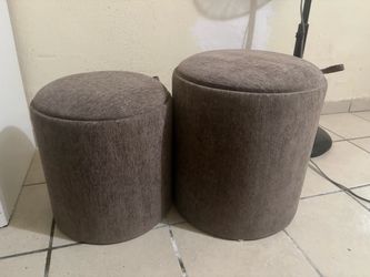 Set of 2 Round Upholstered Ottomans