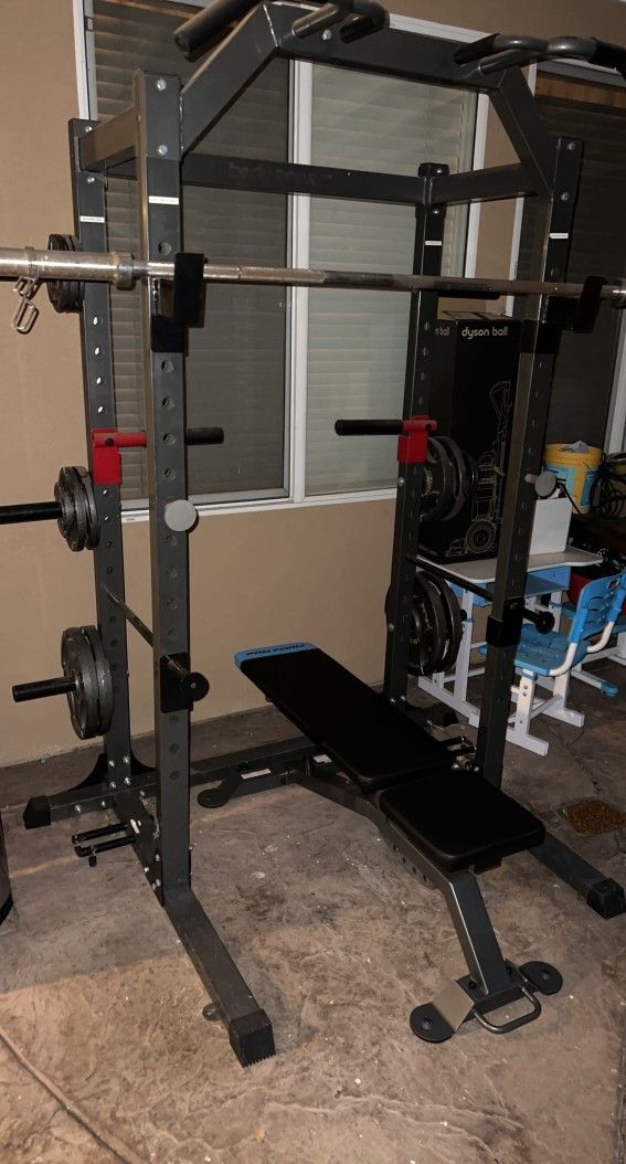 Weight Rack With Bar + Weights