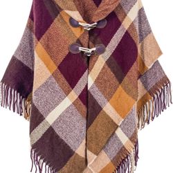 Moss Rose Women's Travel Plaid Shawl Wrap Open Front Poncho Cape for Fall Winter #284