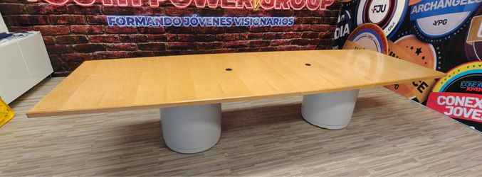 Large Wood Conference Table with Pedestal Bases