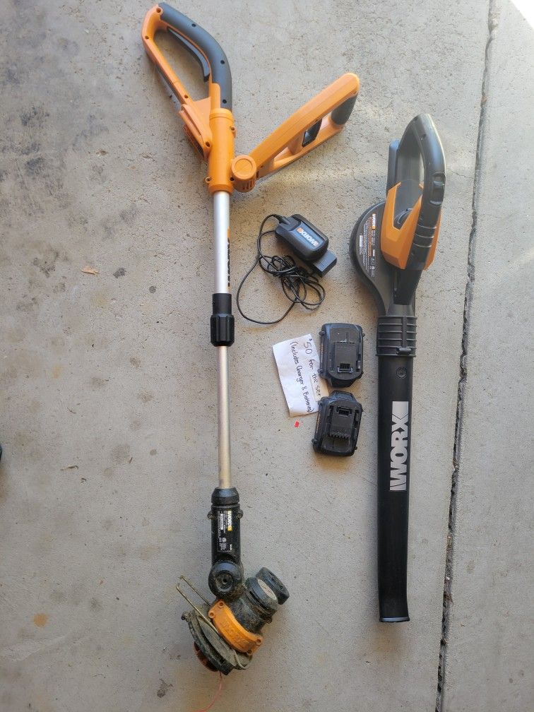Worx Trimmer And Blower w/batteries