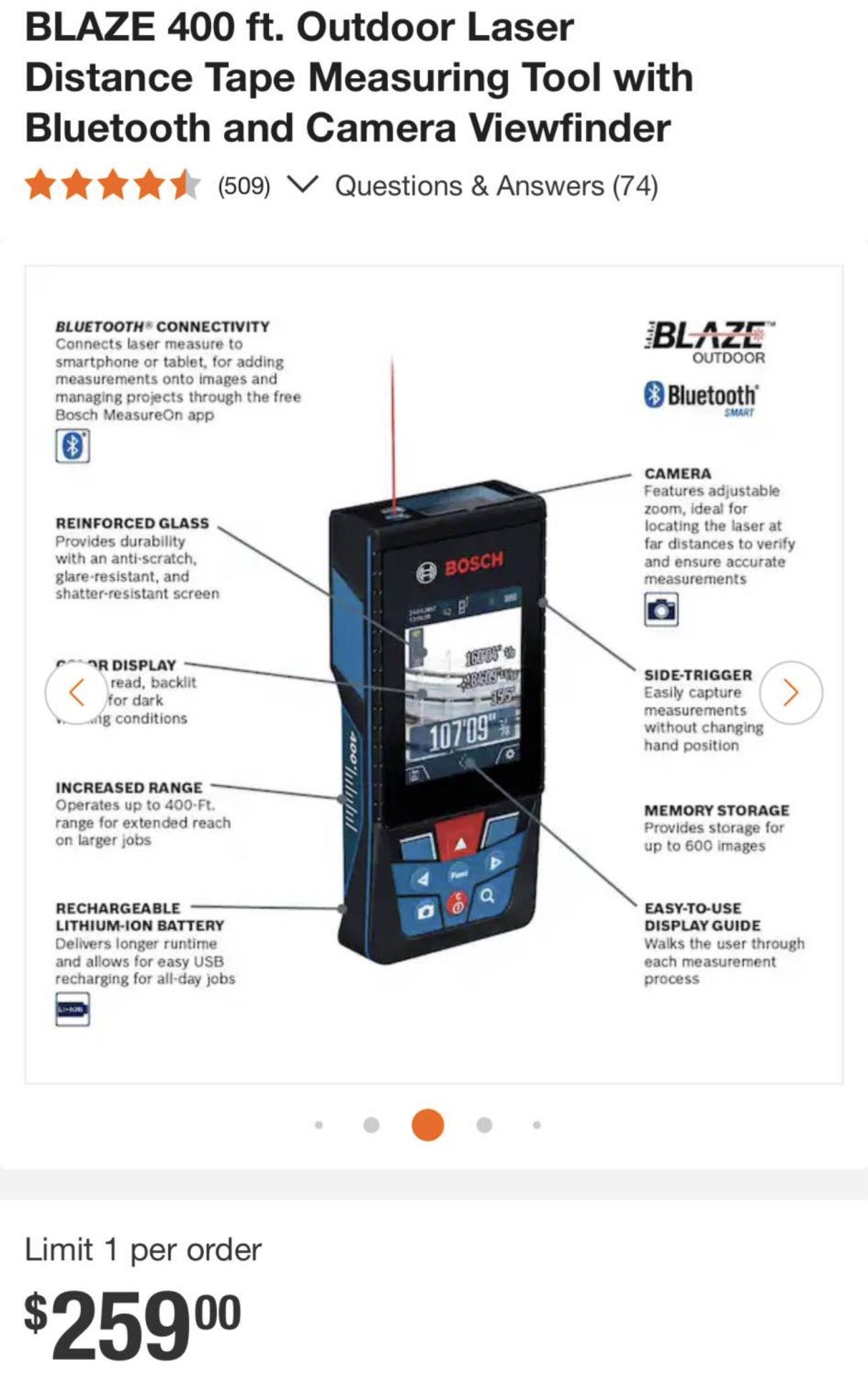 Bosch 400’ Laser Measurer With Viewfinder And Bluetooth