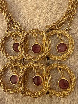 Vintage Gold-Tone Multi-Strand Necklace with Purple Stones