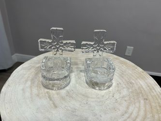 Stonebriar Glass Cross Votive Tealight Candle Holders CKK Home Decor Pair of 2