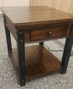 Wood Rectangular End Table with Built-In Outlets. 