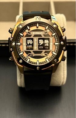 RUIMAS Men's Gold Tone Black Digital Analog Watch