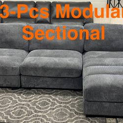 Cozy New 3 Pcs Corduroy Sectional (Finance and Delivery)
