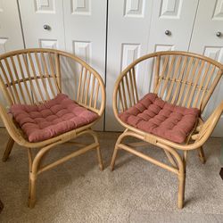 Pair of World Market Natural Rattan Chairs w/ Cushions