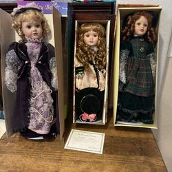 3 Porcelain Collector Dolls • Ashley Belle & Broadway Collection • 18”