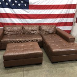Free Delivery - Leather 2 Piece Sectional Couch & Ottoman 